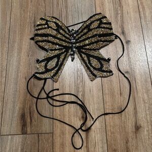 Vintage Y2K Windsor Butterfly Sequin Beaded Tie Strappy Top